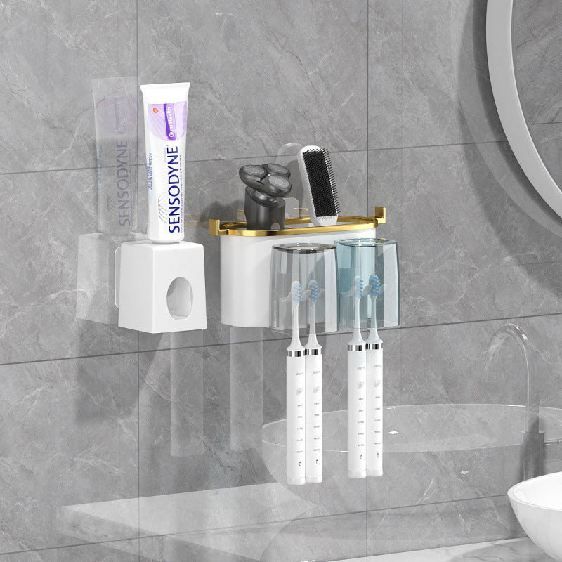 Santa Teresa Toothbrush Holder, 4 in 1 Wall Mounted, Toothpaste Dispenser, White