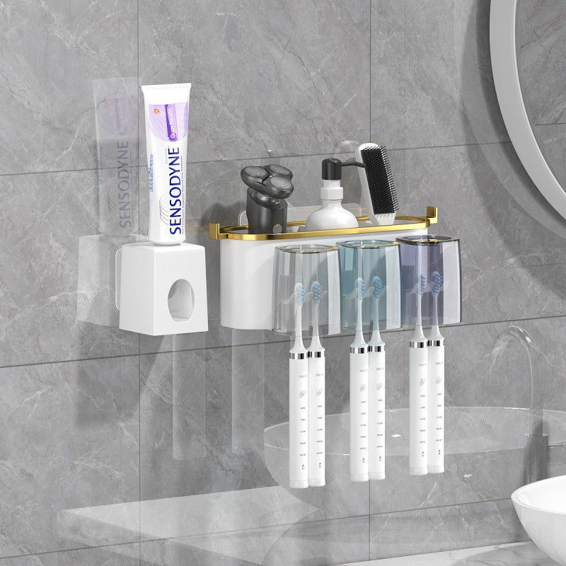 Santa Teresa Toothbrush Holder, 4 in 1 Wall Mounted, Toothpaste Dispenser, White