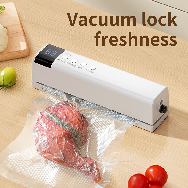 White portable wireless vacuum sealer with display screen, front view