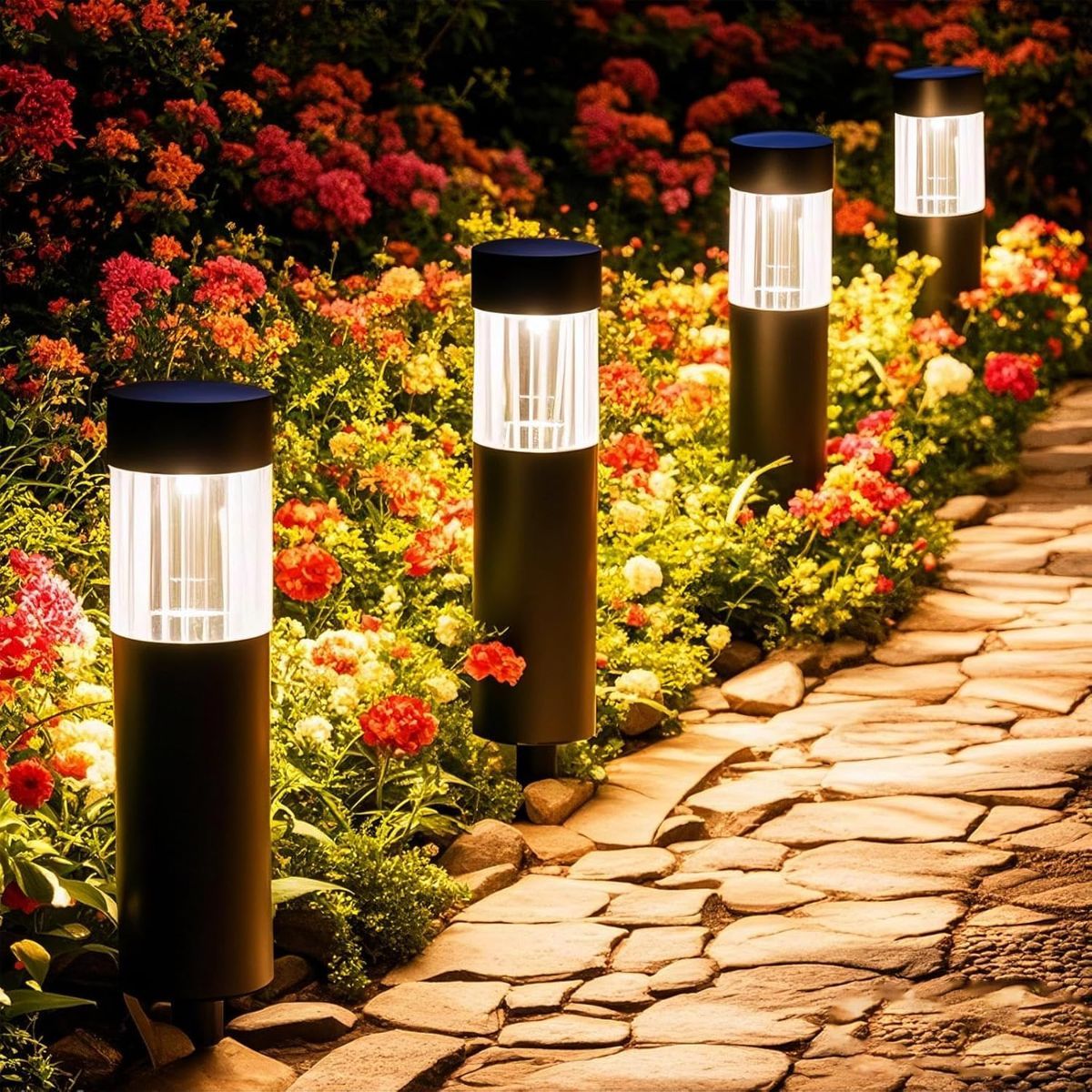 Stainless steel solar pathway light warm white silver 4 pack