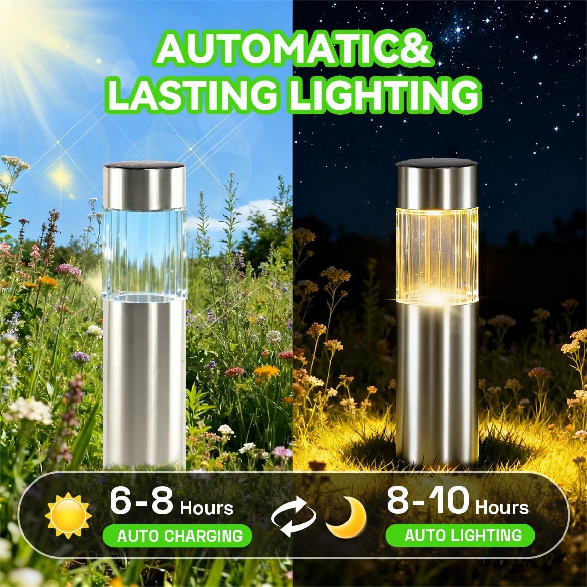 Stainless steel solar pathway light warm white silver 4 pack