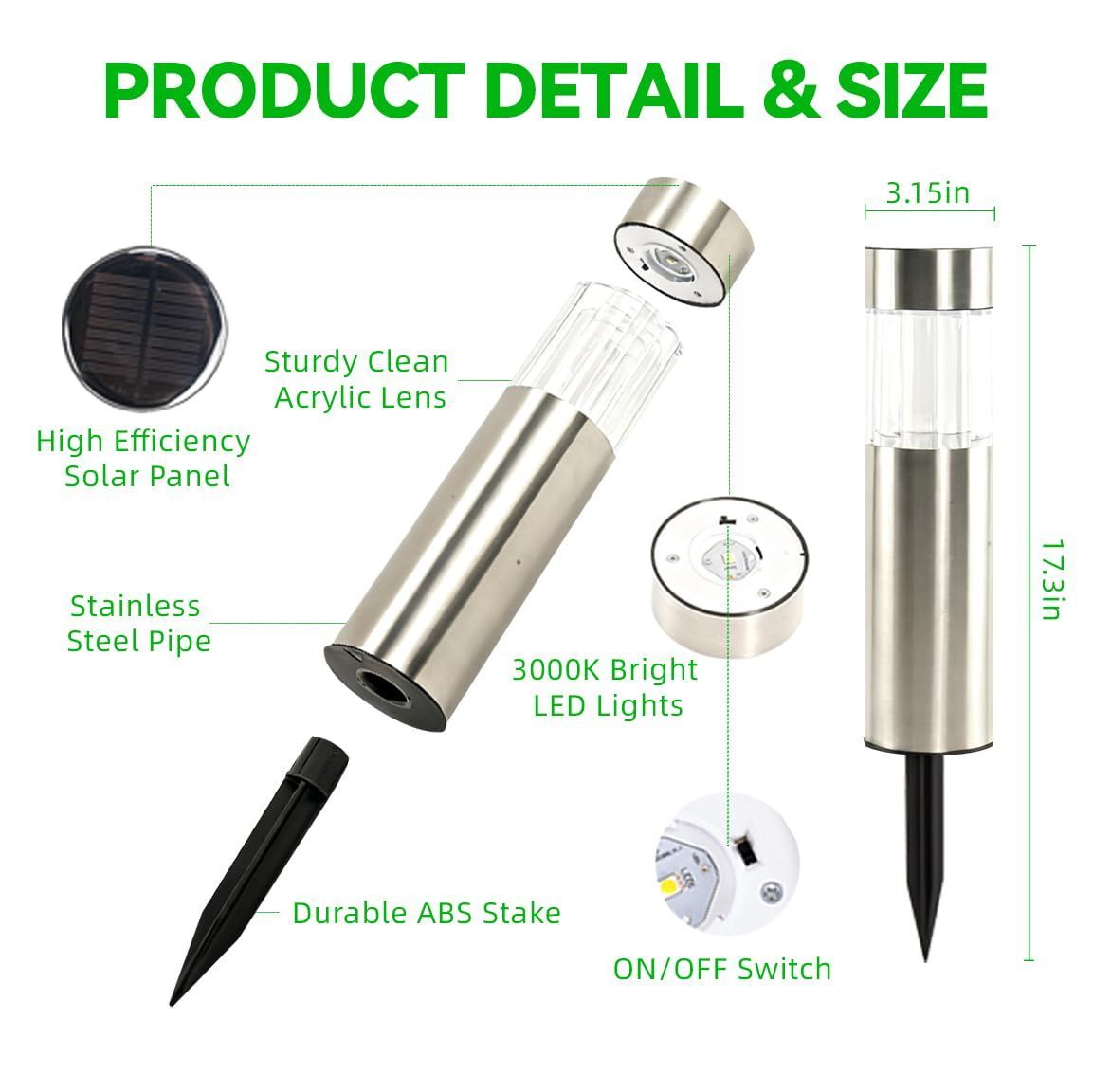 Stainless steel solar pathway light warm white silver 4 pack