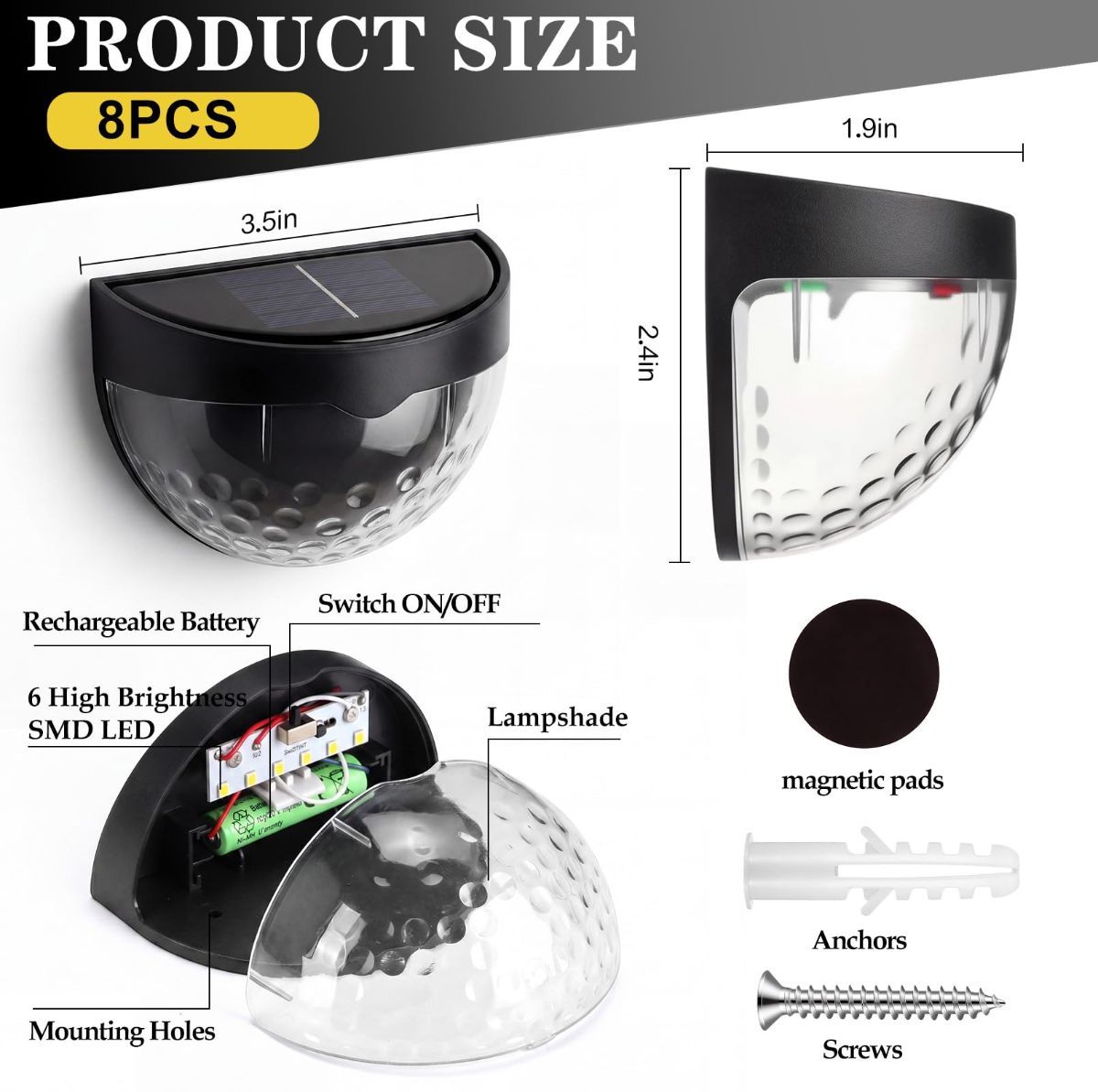 Solar Magnetic Wall Light Warm White Black 4 Pack