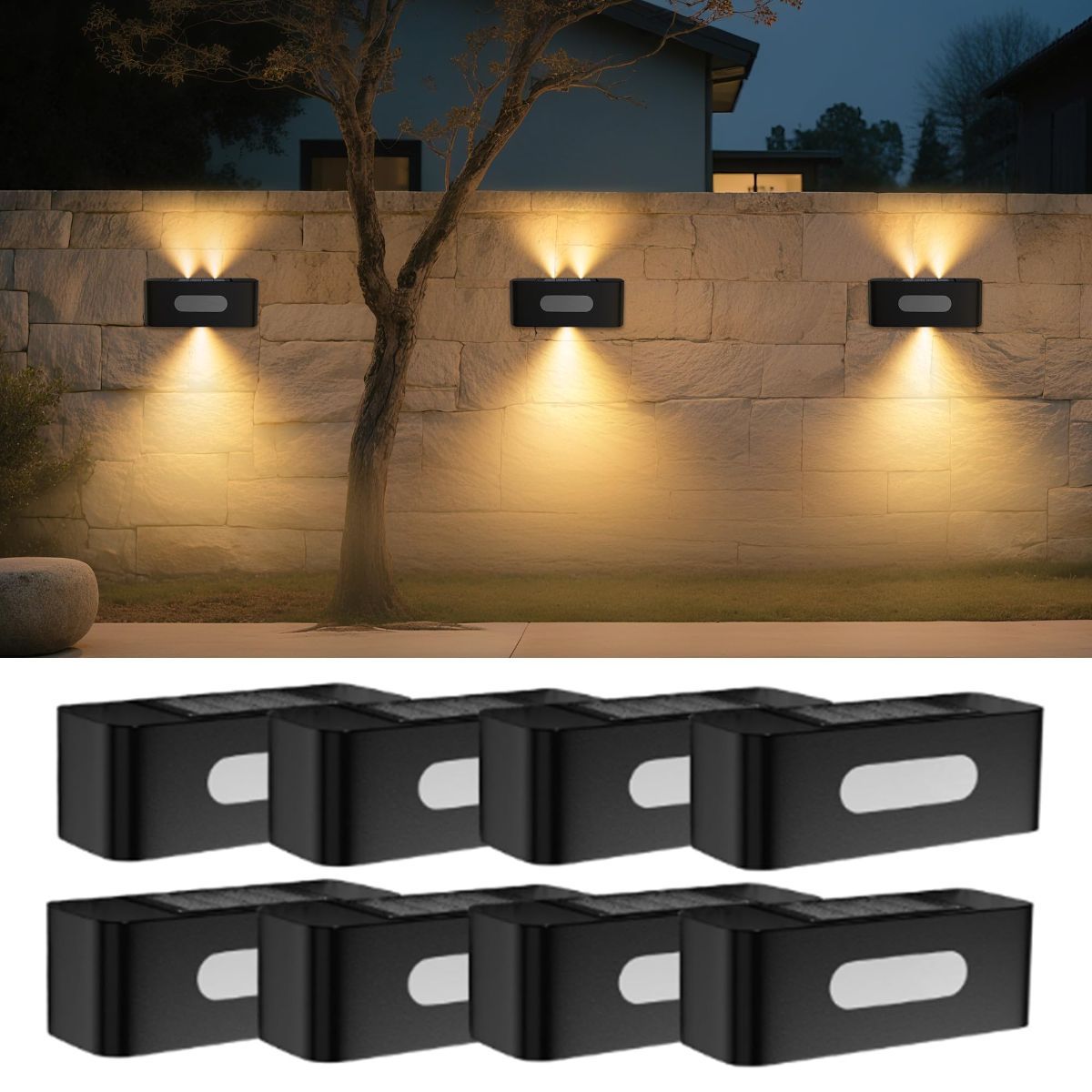 Solar Up Down Wall Lights 8 Pack White outdoor fence light 1