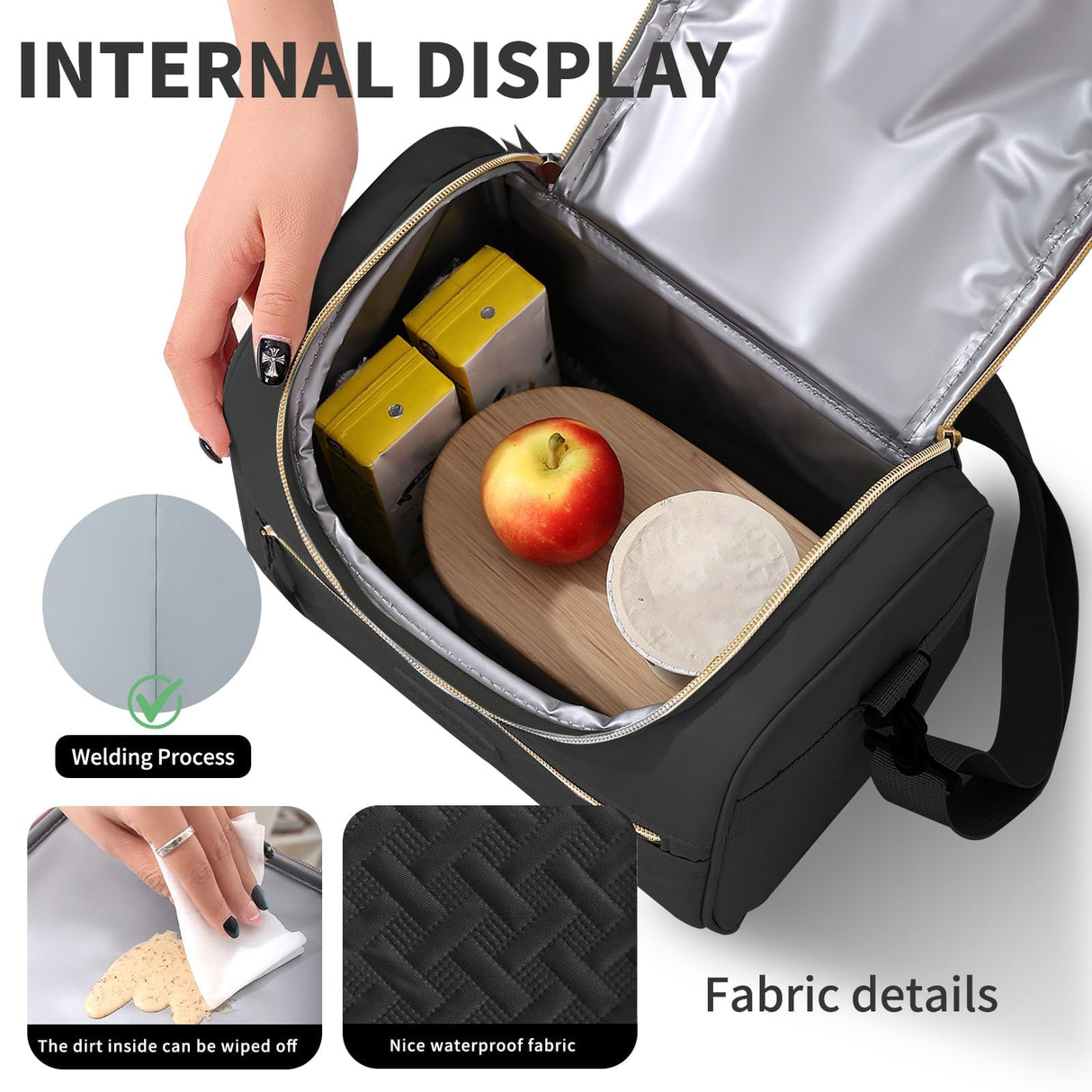 Tanja Insulated Lunch Bag, Adjustable Strap Cooler Tote, 8L, Black