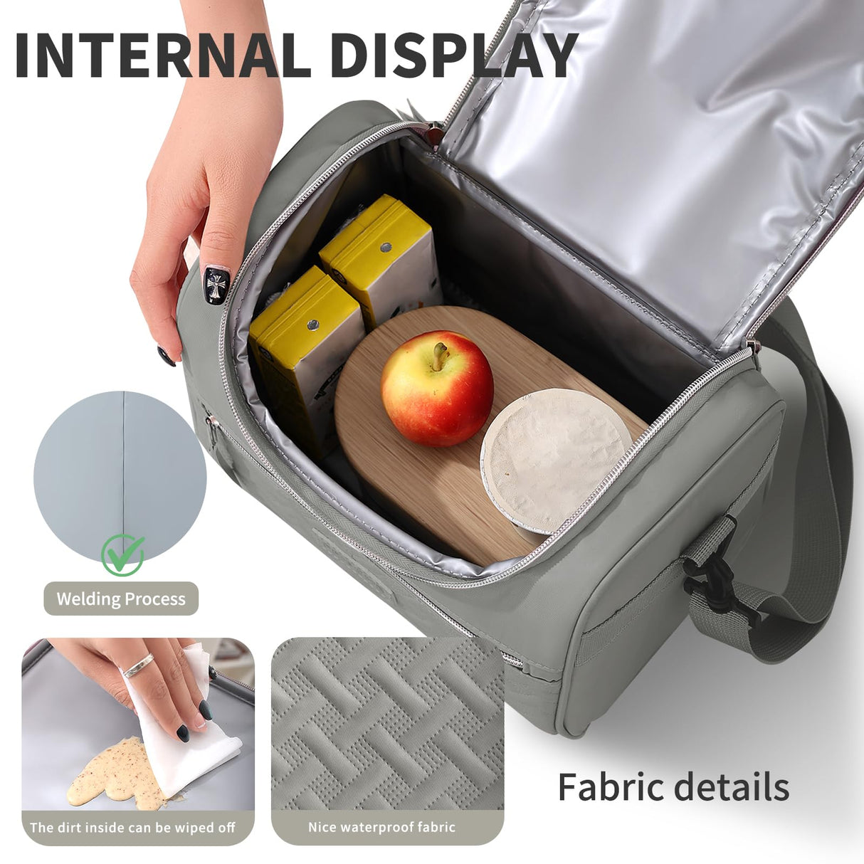 Tanja Insulated Lunch Bag, Adjustable Strap Cooler Tote, 8L, Grey