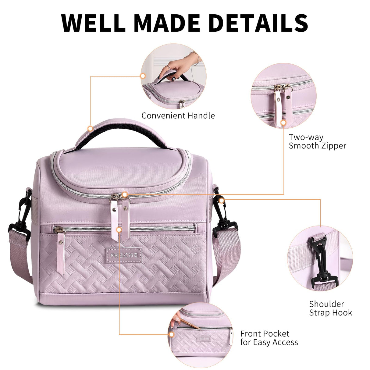 Tanja Insulated Lunch Bag, Adjustable Strap Cooler Tote, 8L, Purple