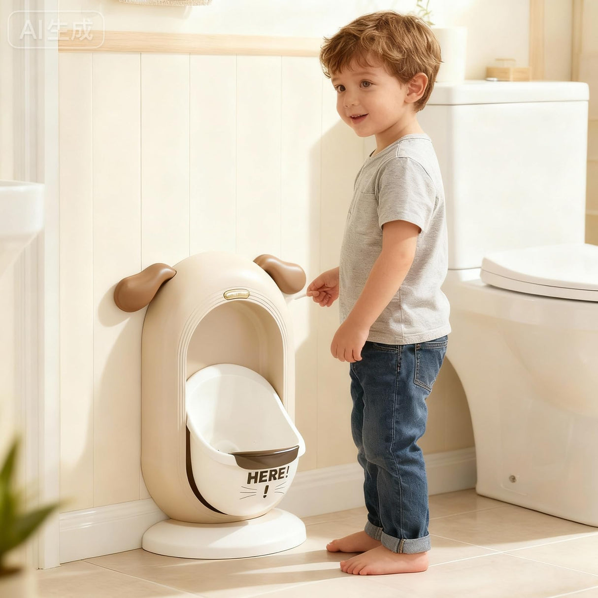 Kids Training Urinal with Adjustable Height, Beige - view 5