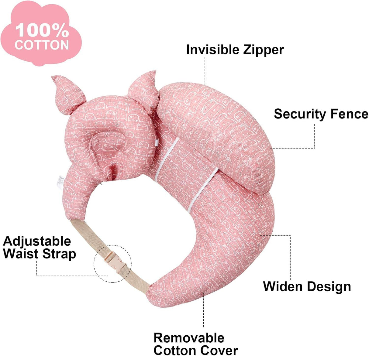 Grey multipurpose nursing pillow with adjustable waist strap