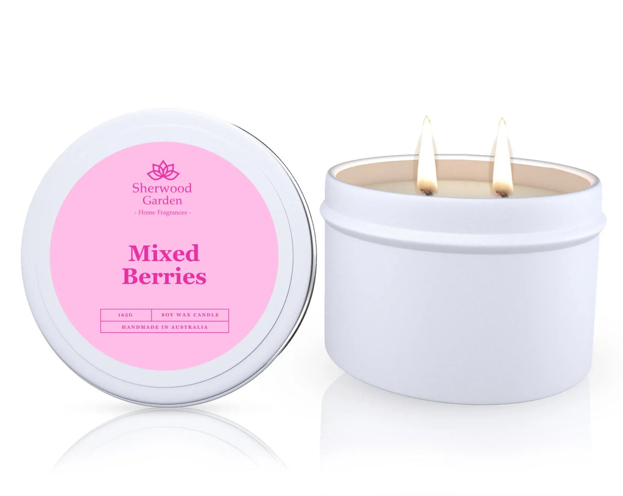 Mixed Berries soy candle in a tin
