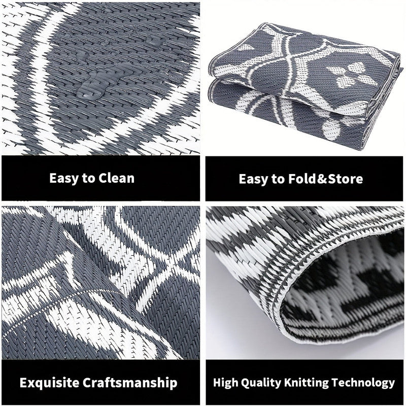 Reversible geometric braided outdoor patio mat