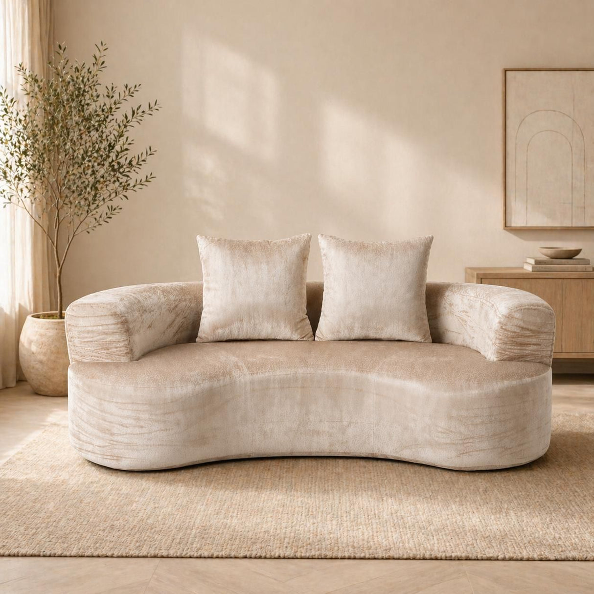 Palamos Mocha velvet sofa in a modern living room
