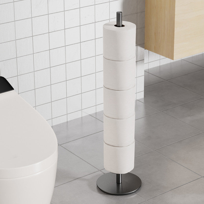 Full height view of the 66 cm freestanding toilet paper holder in black