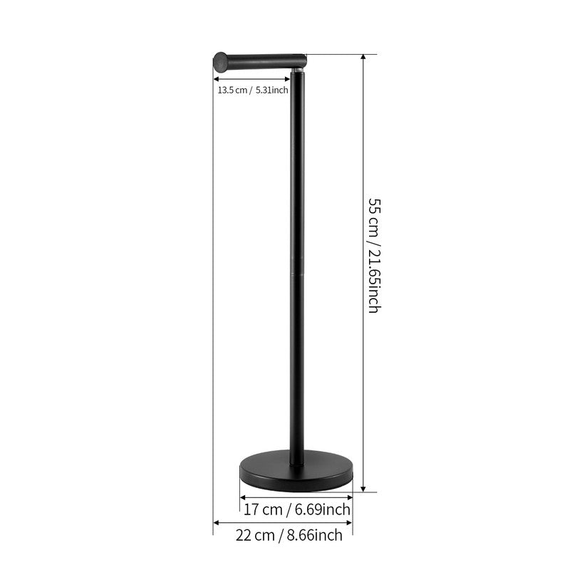 Mid tier storage rod of the stand holding spare toilet rolls