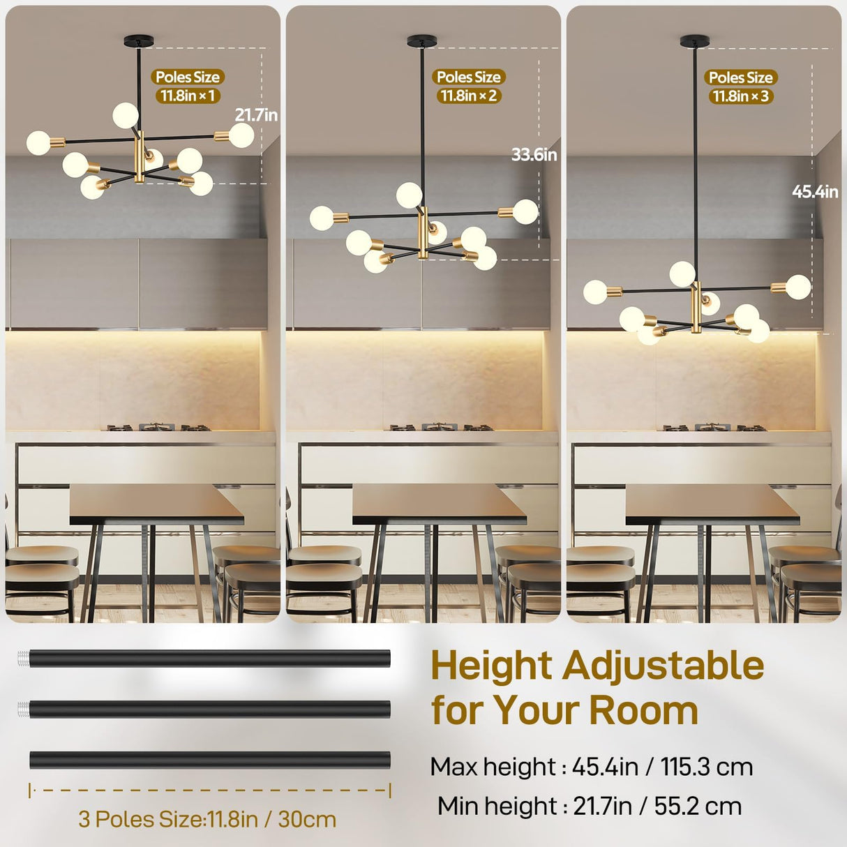 Modern Sputnik Chandelier 8 Light Adjustable Ceiling Light Fixture view 2