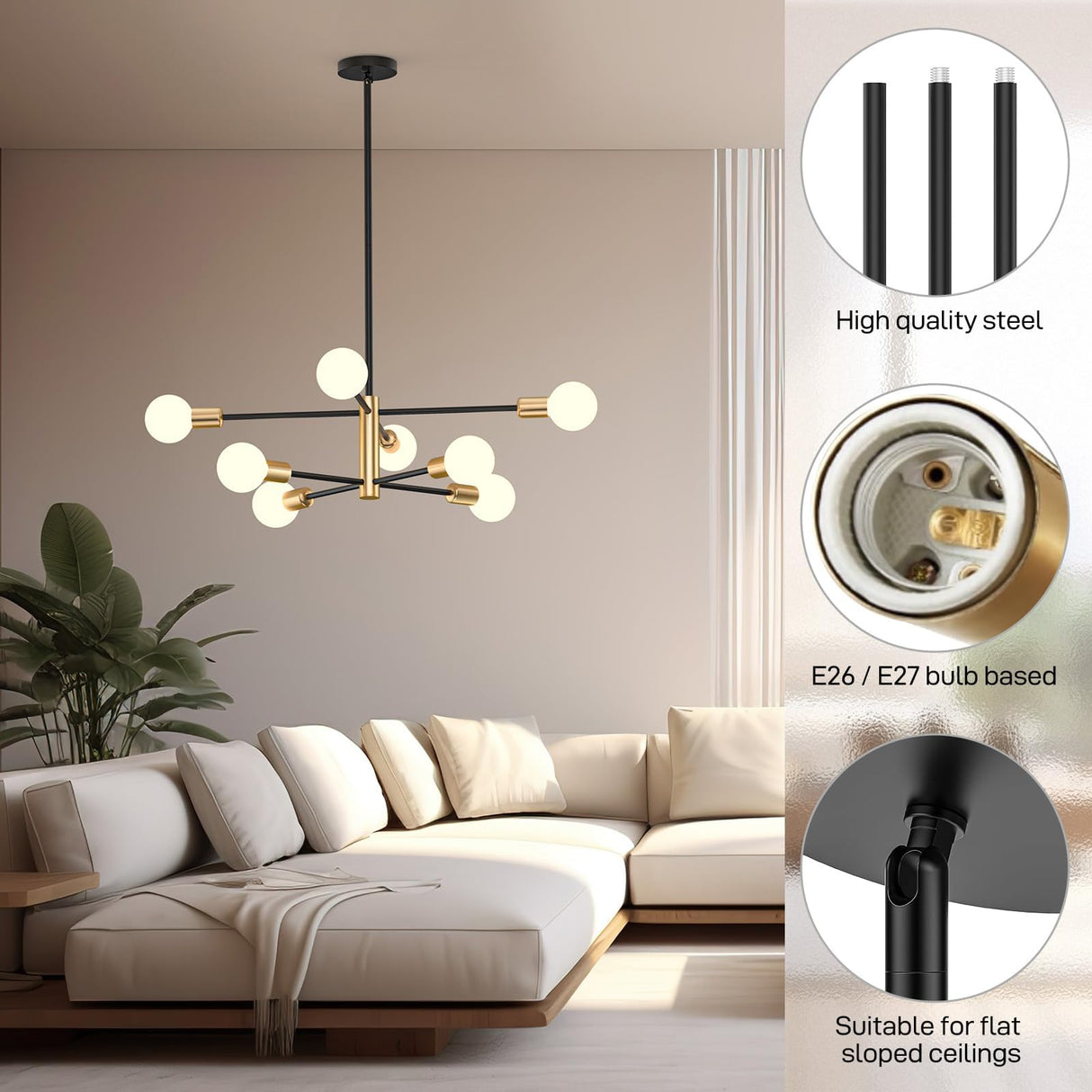 Modern Sputnik Chandelier 8 Light Adjustable Ceiling Light Fixture view 3