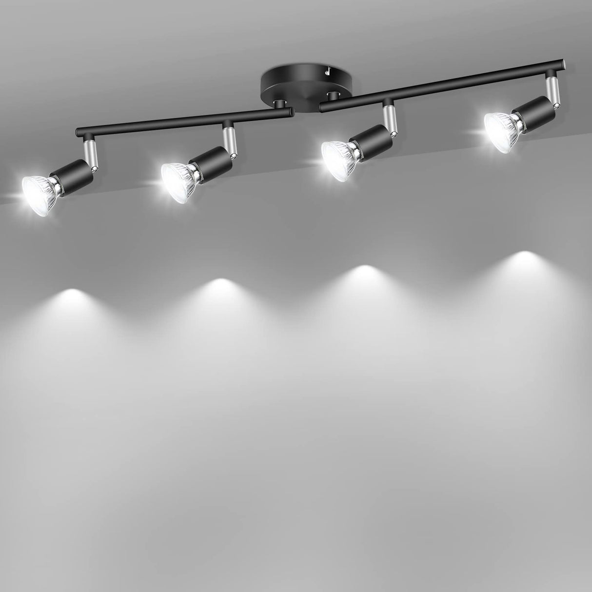 Four way black GU10 rotatable ceiling spotlight