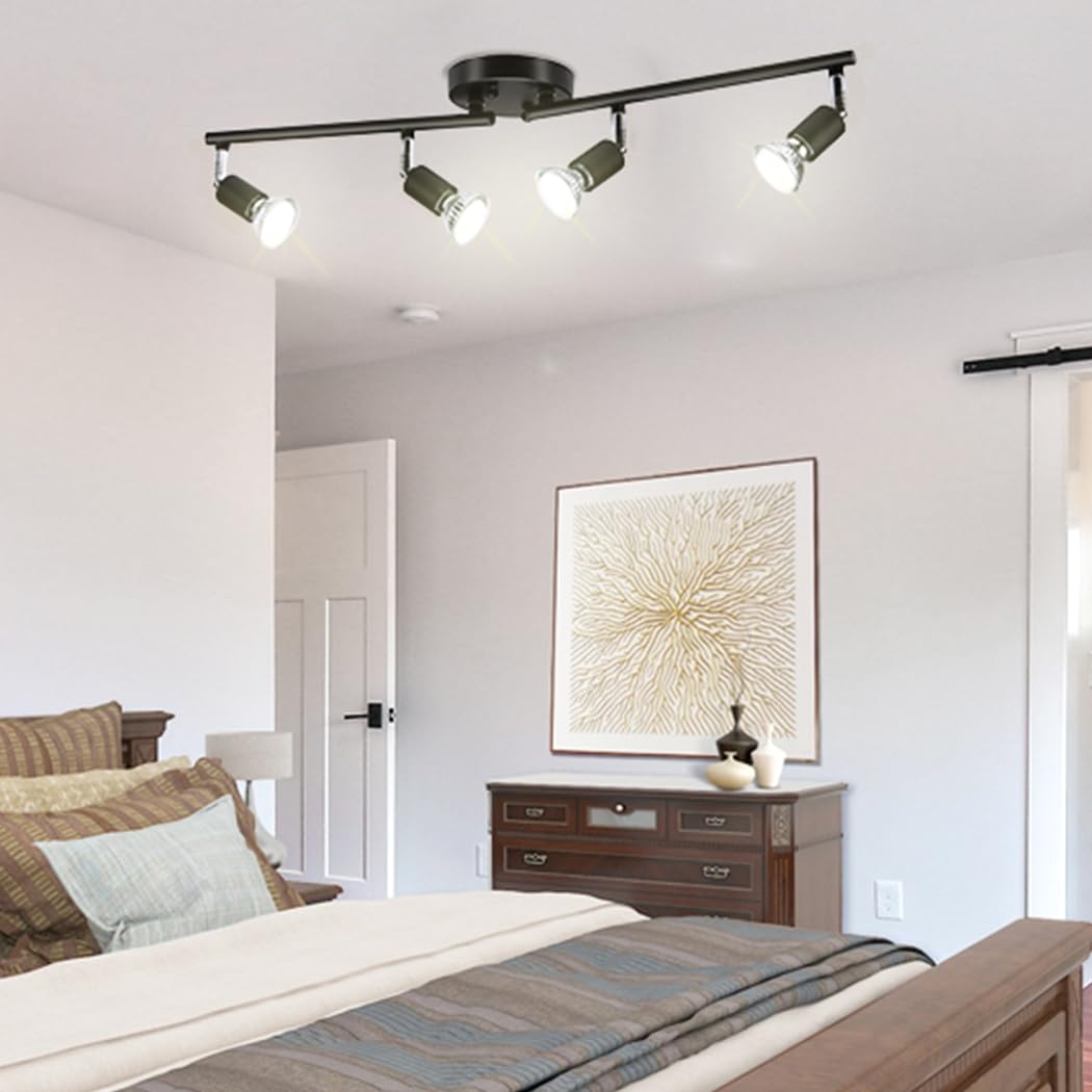 Four way black GU10 rotatable ceiling spotlight