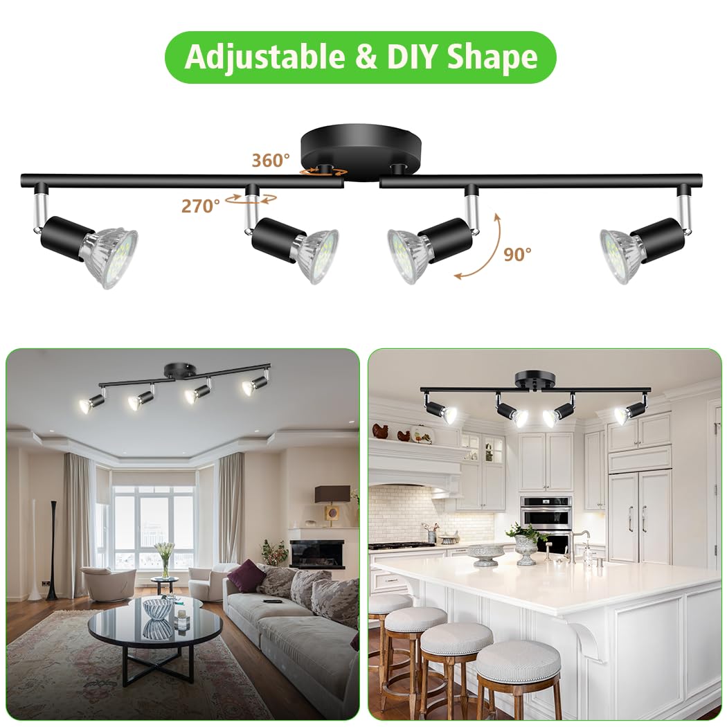 Four way black GU10 rotatable ceiling spotlight