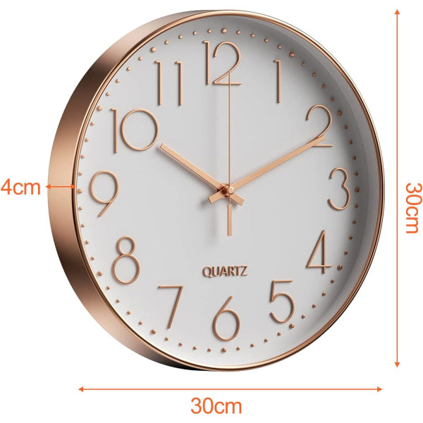 Minimalist silver wall clock 30cm side profile