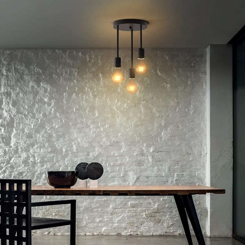 3 Light black industrial pendant light, interior setting