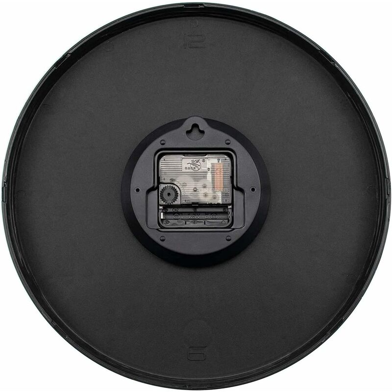 Modern black and white wall clock 12 inch angled view