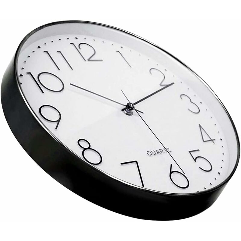 Modern black and white wall clock 12 inch dial detail