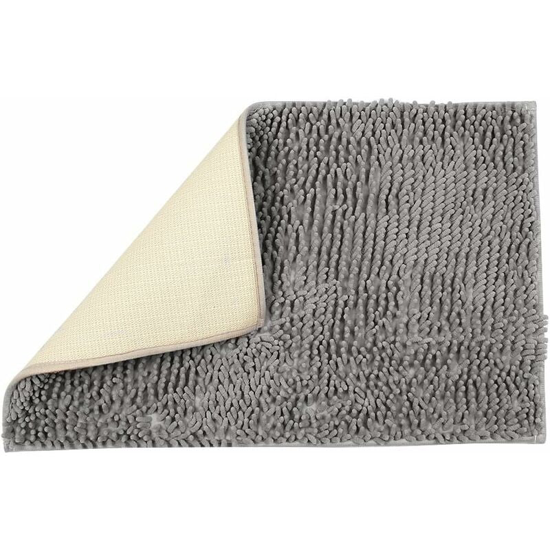 Microfibre chenille shaggy bath mat, 60 x 90 cm, with a deep soft pile on a bathroom floor