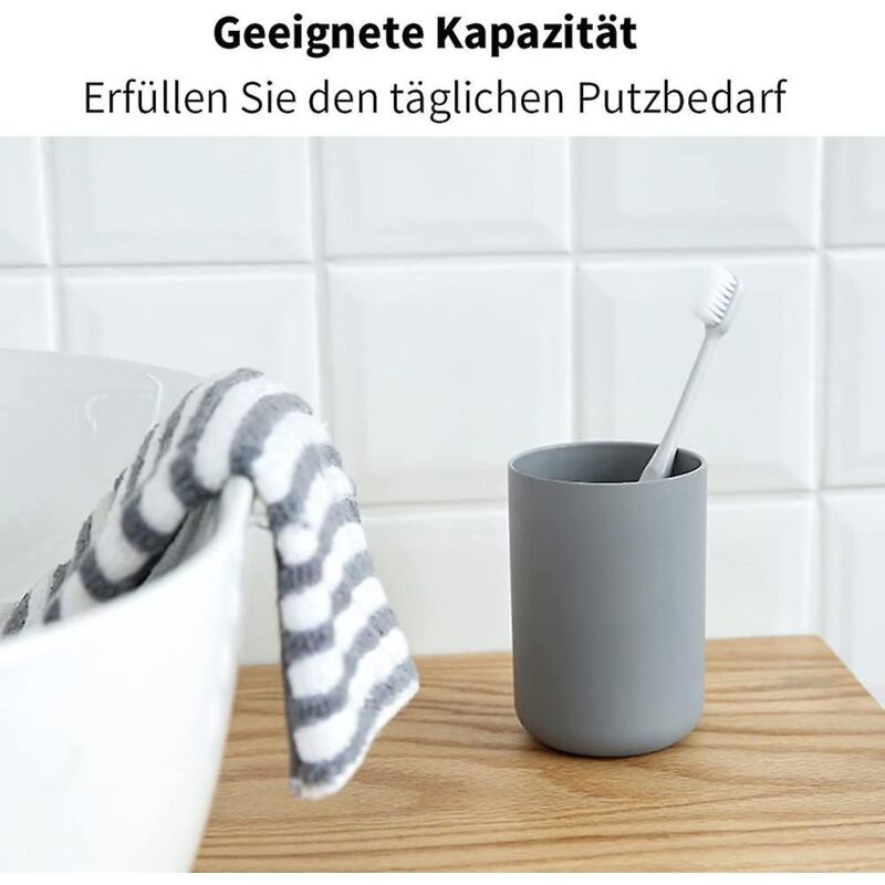 Close up of the smooth rim and grey finish of the plastic toothbrush cup