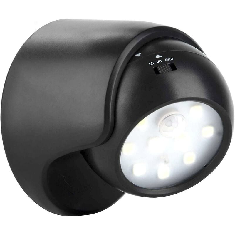 Battery motion sensor wall light with rotating head mounted by a porch