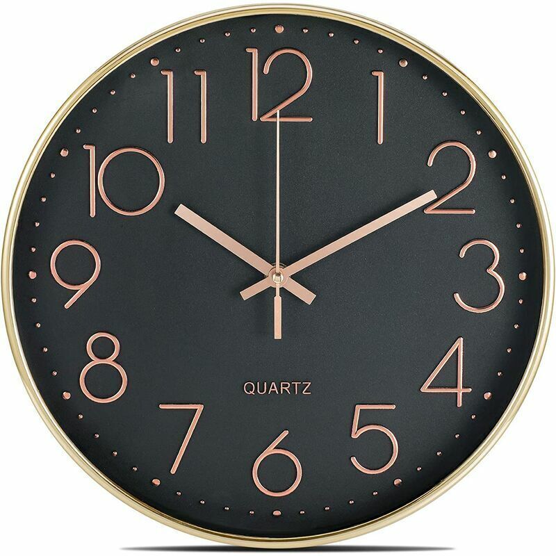 Yellow dial silent wall clock 12 inch front view