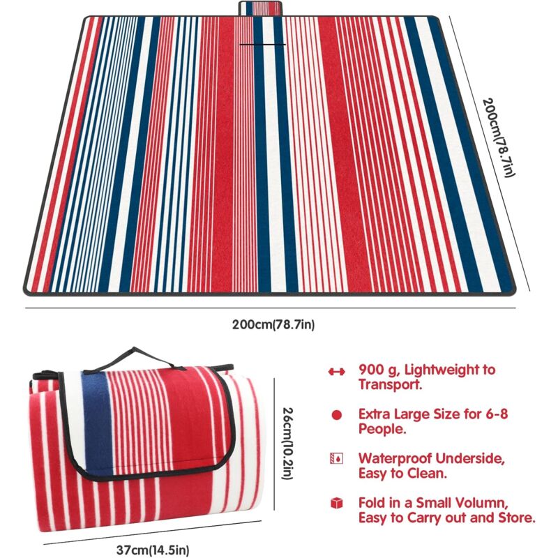 Coniston Waterproof Picnic Blanket, Stripe, Extra Large 200x200cm