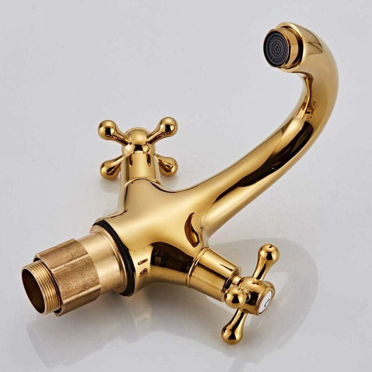 Retro Two Handle Basin Tap Set, Antique Brass Gold