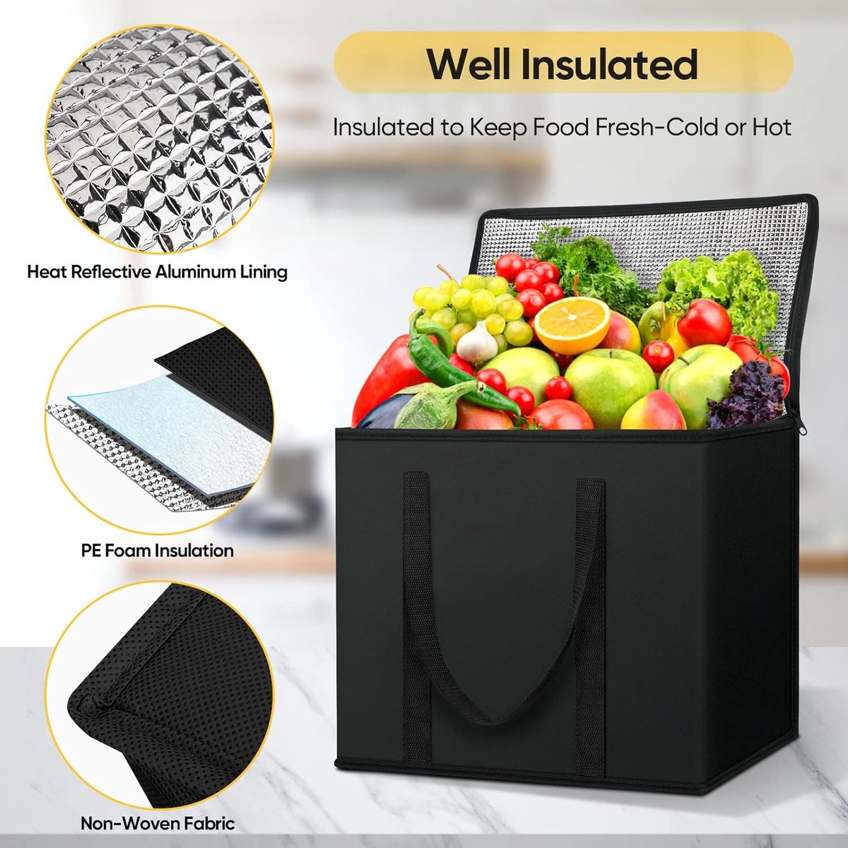Nelson Insulated Reusable Grocery Bags, 2pcs, 40 x 33 x 23cm