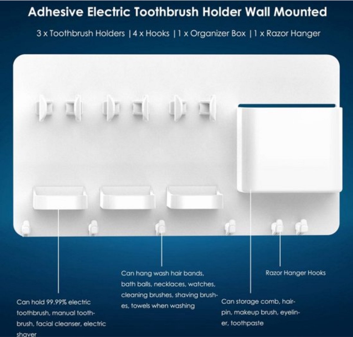 Three adjustable cradles holding electric toothbrush handles on the white holder