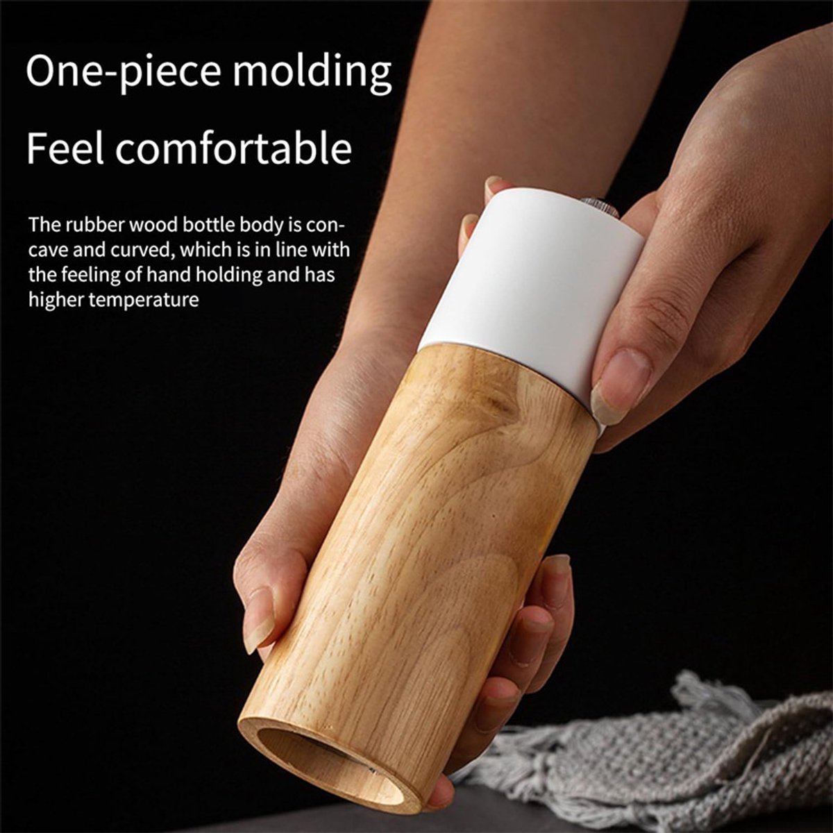 Marzamemi Salt or Pepper Mill, Wood, Adjustable Ceramic Core, Manual, White