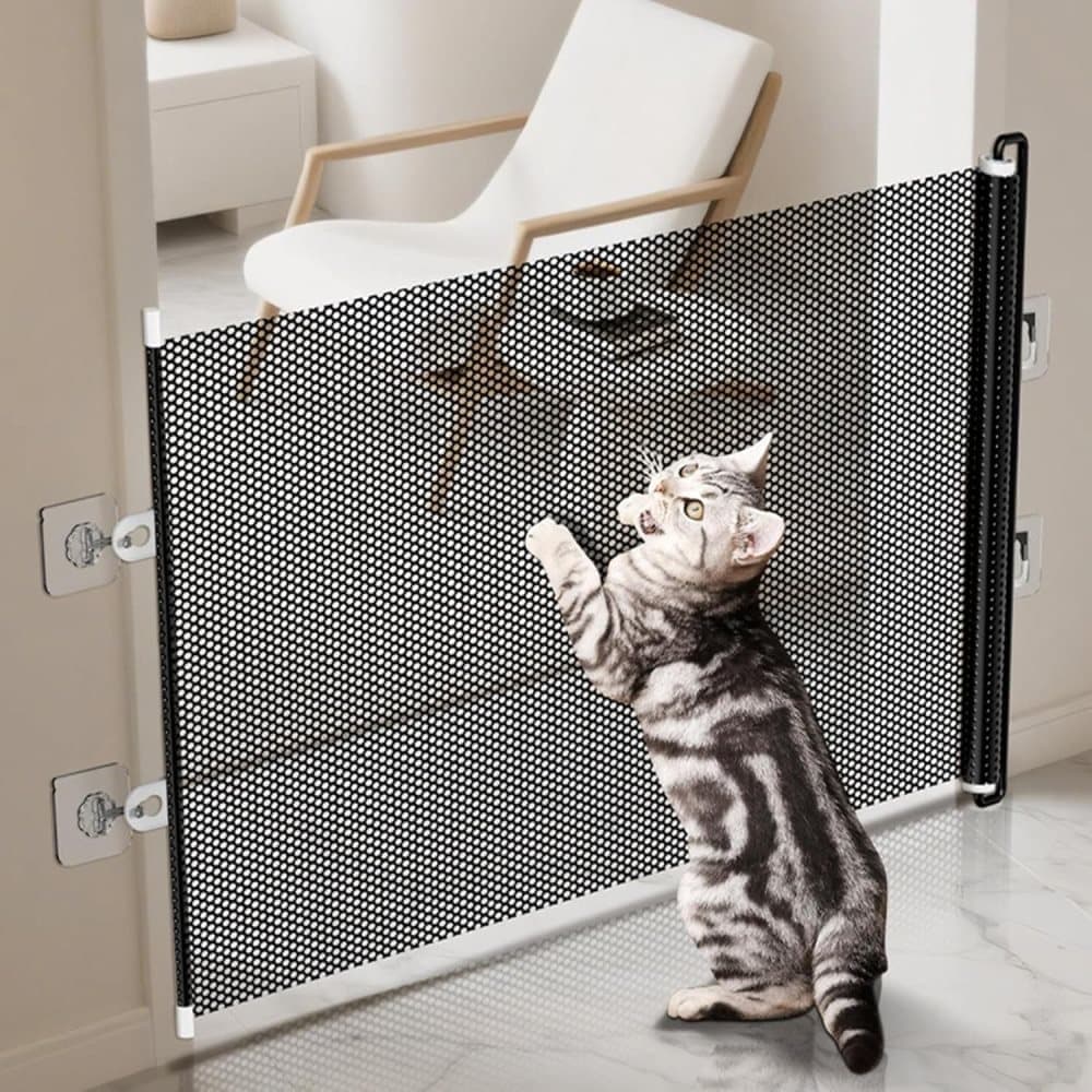 Retractable Safety Gate, No Drill Mesh 125cm Wide Black