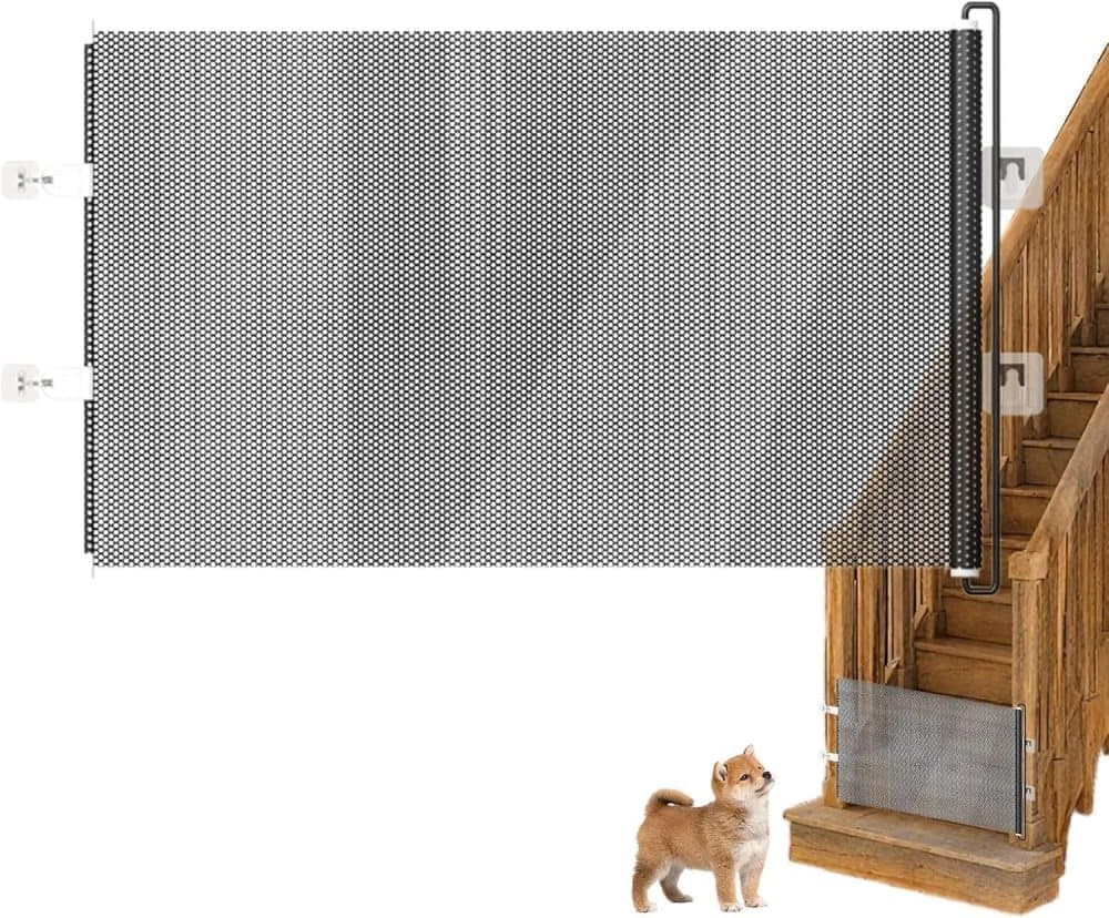 Retractable Safety Gate, No Drill Mesh 125cm Wide Black