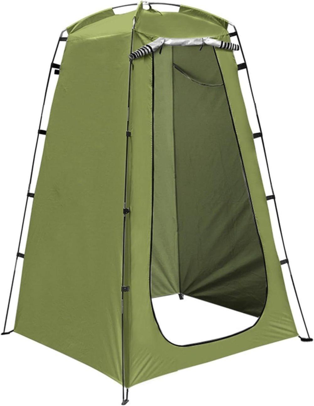Ushuaia green pop up changing tent standing open with side window