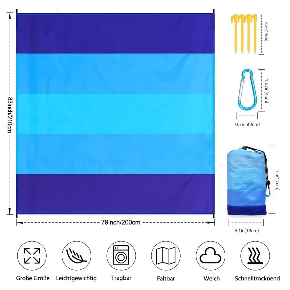 Braithwaite Waterproof Sandproof Beach Blanket, Extra Large 210x200cm