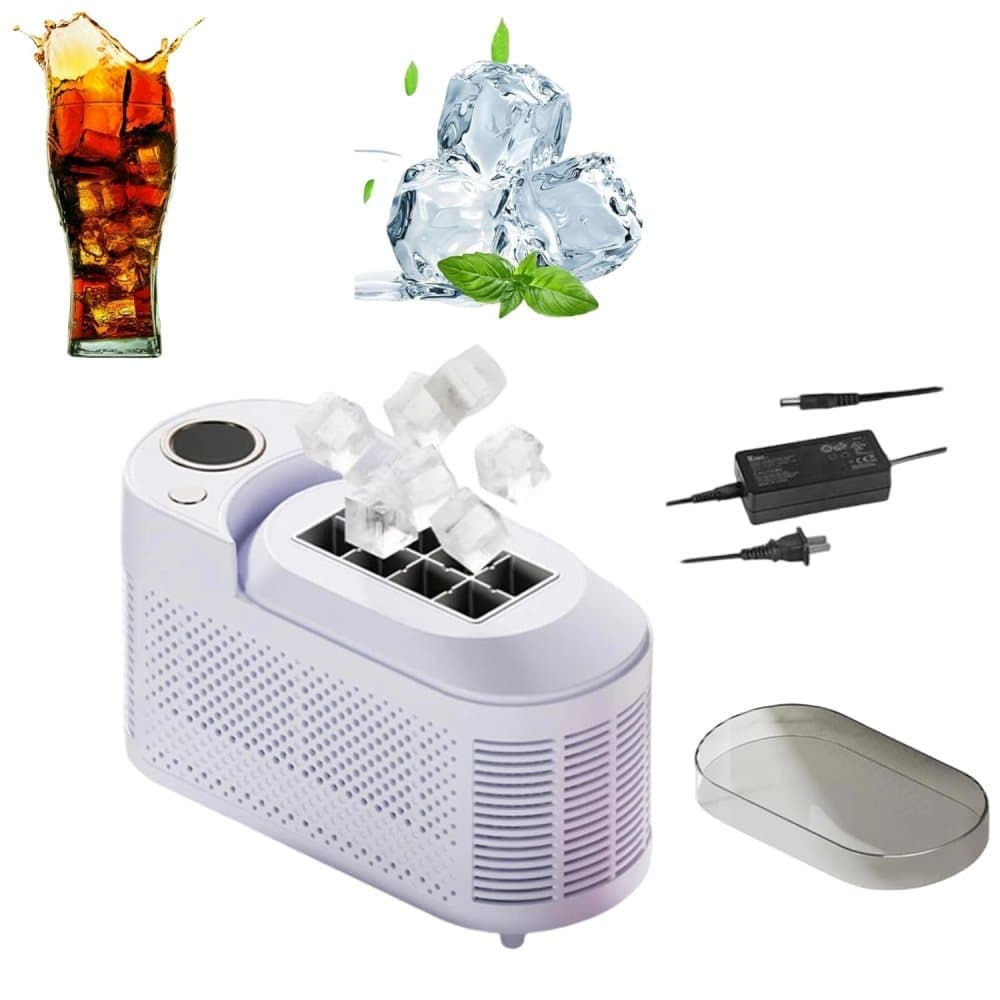 Purple portable ice maker with transparent lid and 0.5 litre removable water tank