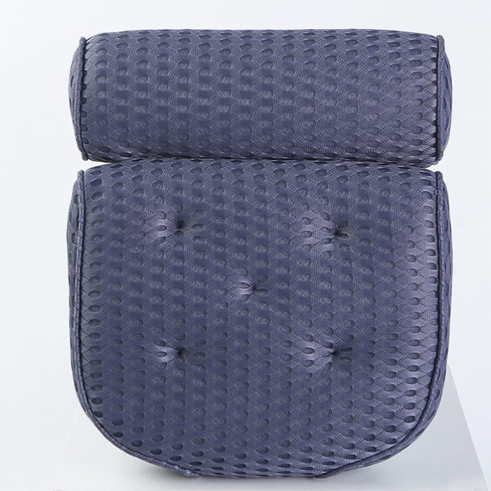 Blue 4D air mesh bath pillow with thick padding for head and neck support