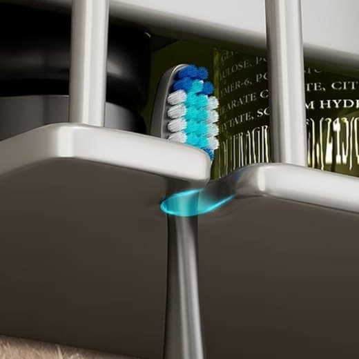 Self adhesive backing of the light grey toothbrush holder before wall mounting
