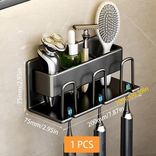Pula Toothbrush Holder with Cup, Wall Mounted, Aluminium, Black, 3pcs
