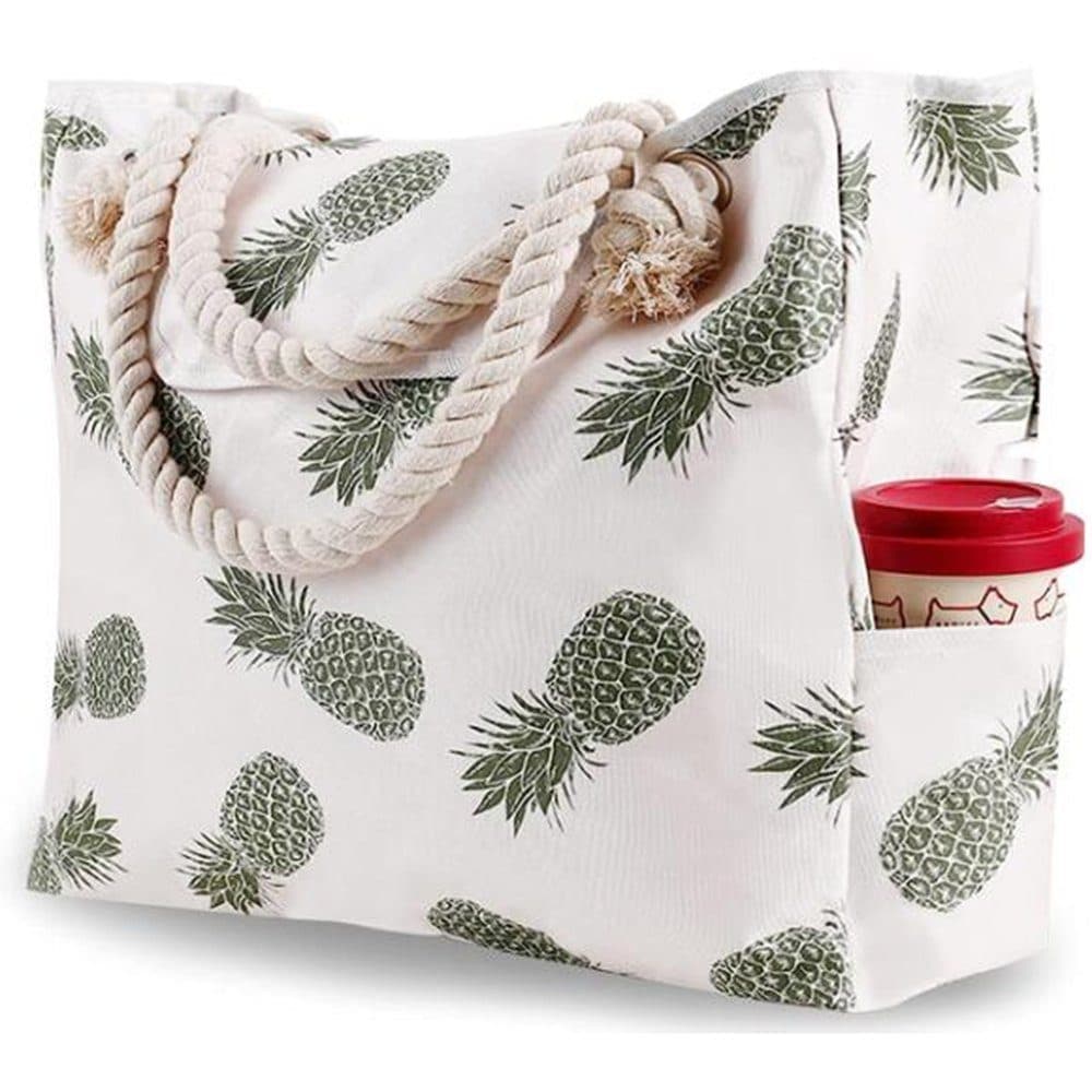 Belves large canvas beach tote in white with jute rope handle