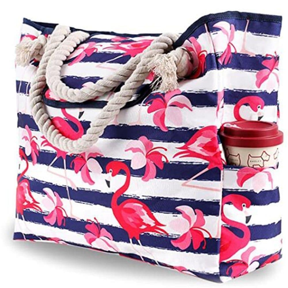 Belves large canvas beach tote in pink with jute rope handle