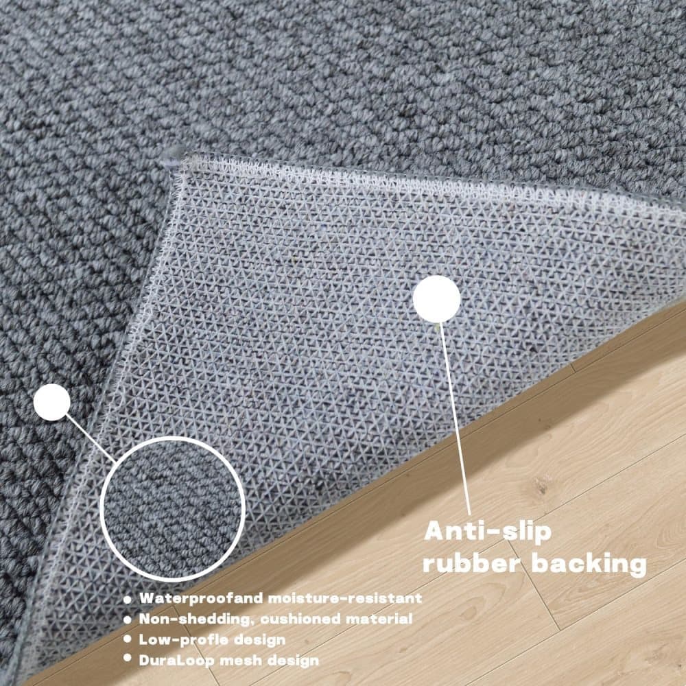 Grey faux jute non-slip door mat with raised dirt-trapping pattern, 60 x 90 cm