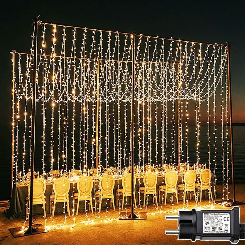 600 LED warm white curtain fairy lights - view 2