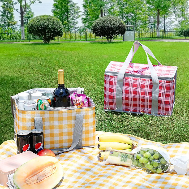 Eden Insulated Picnic Lunch Bags, Yellow Checkered, 2pcs