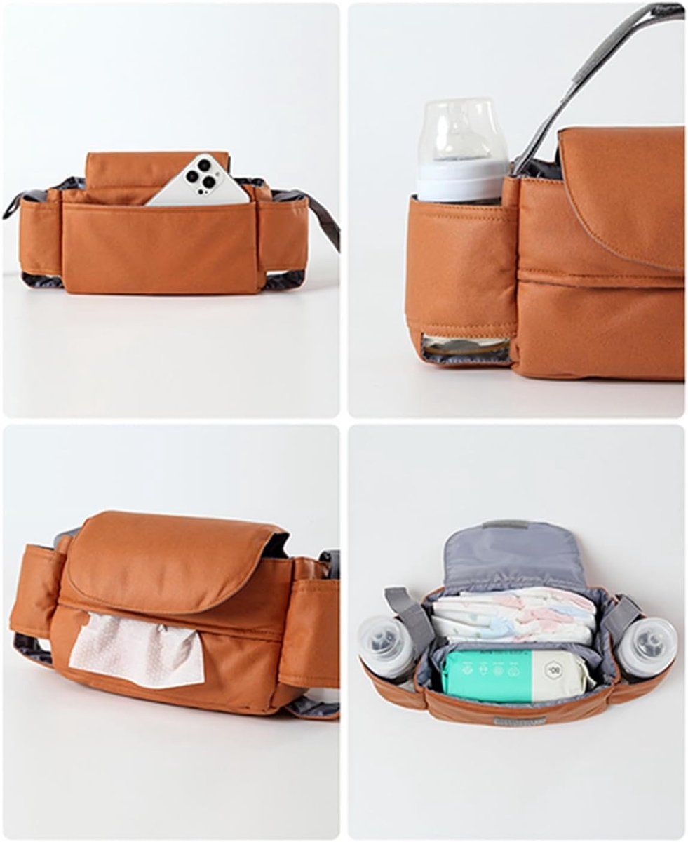 Universal Stroller Storage Bag with Cup Holder Brown